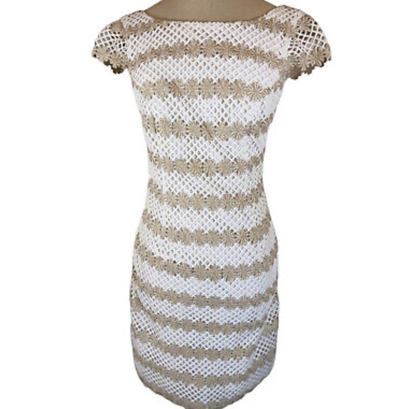 Lilly Pulitzer Barbara Two Toned Gold Metallic Lotty Daisy Floral Dress NWOT 4 - Picture 7 of 16